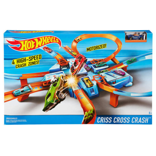 Criss Cross Crash Motorized Track Set 4 Crash Zones 4-Way Booster 4 Loops ... 